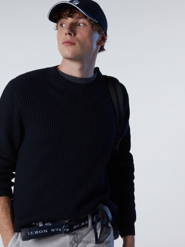 ribbet rund hals North Sails menn marineblå klær H4N2FN248