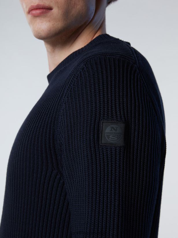 ribbet rund hals North Sails menn marineblå klær H4N2FN248